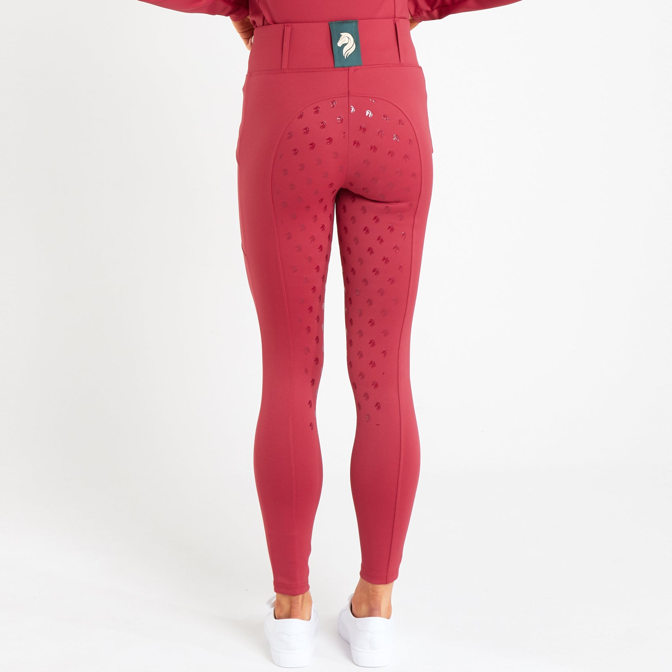 Cavvalure Red full grip equestrian riding leggings – back view