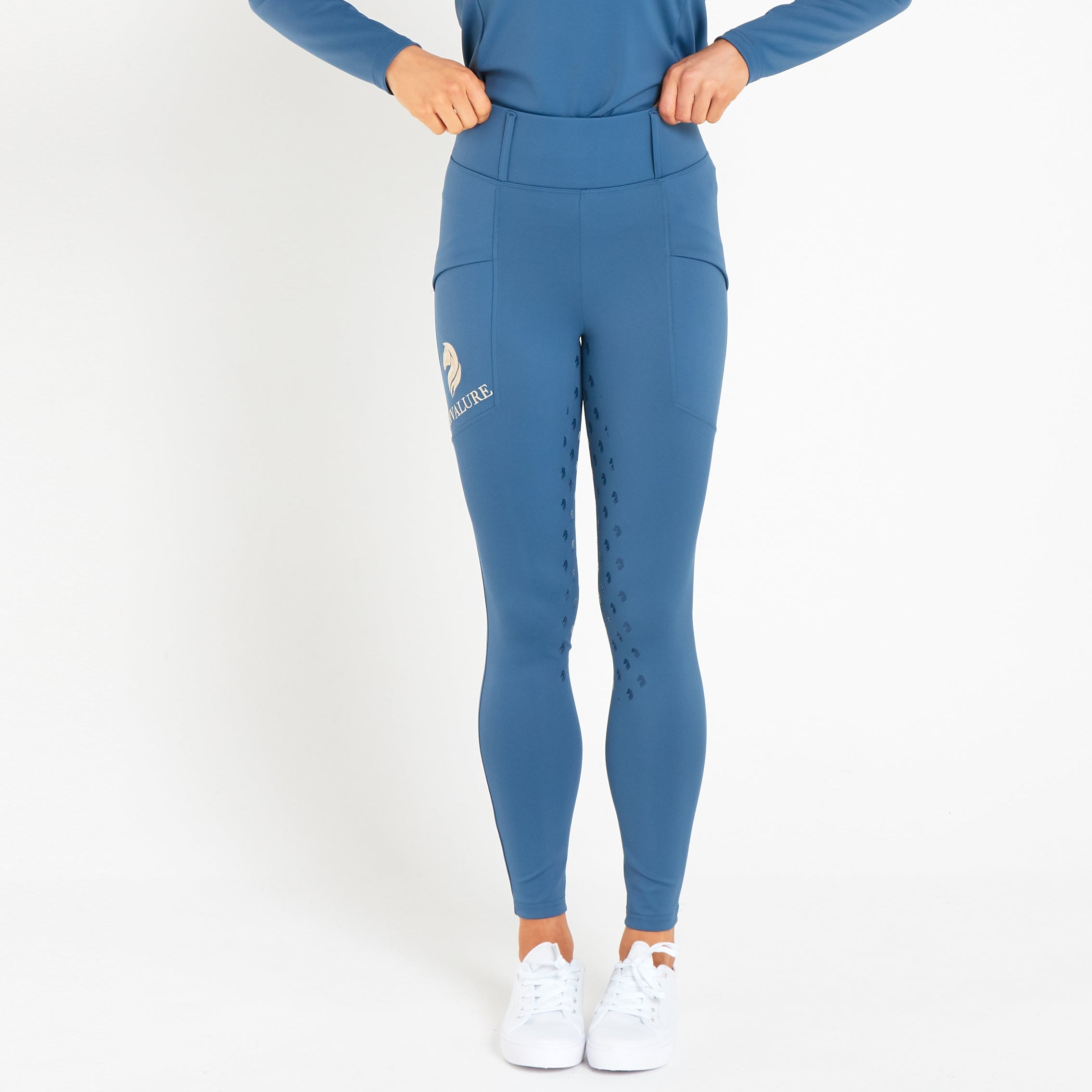 Cavvalure Blue Blue full grip equestrian riding leggings – front view
