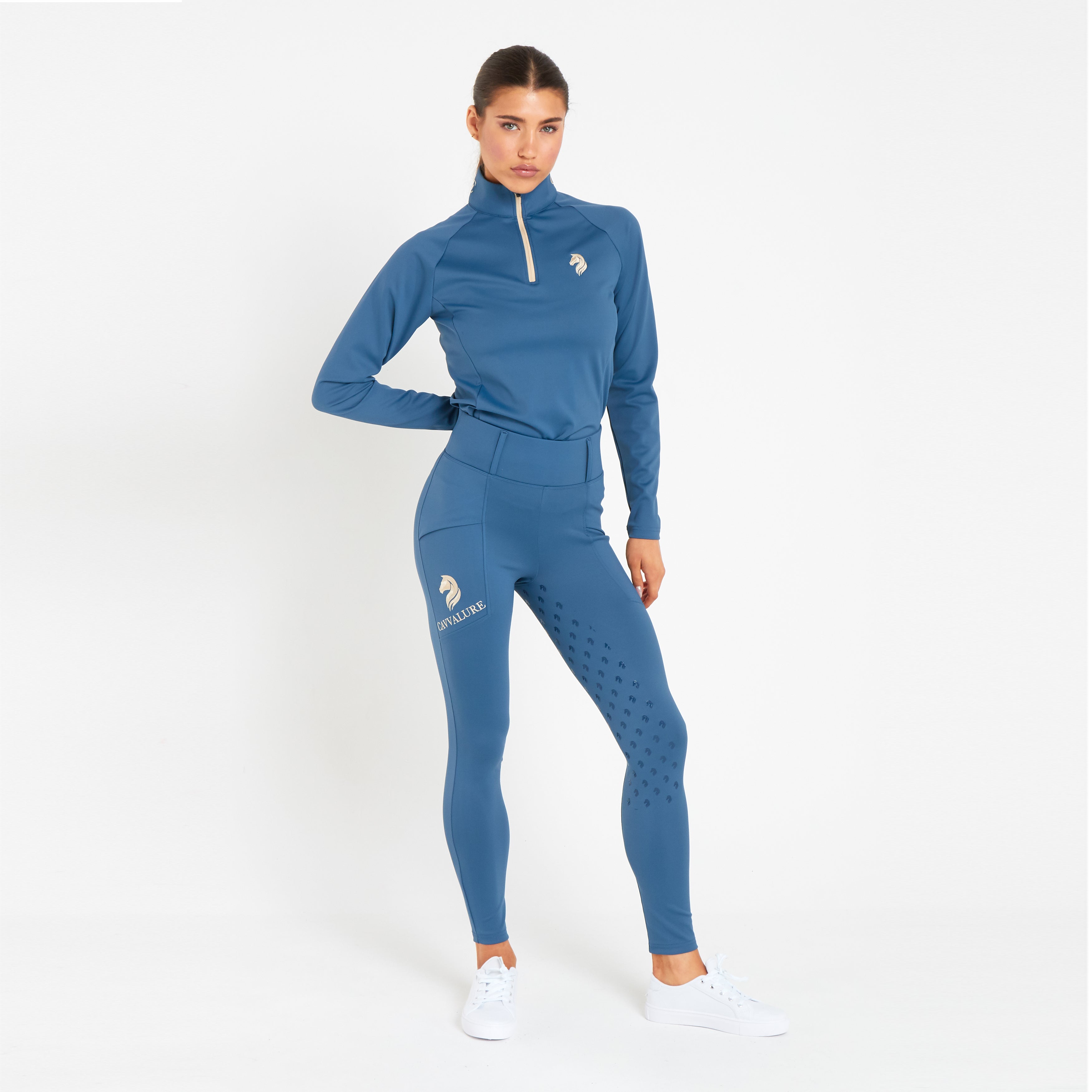 Cavvalure Blue Blue full grip equestrian riding leggings – detail view