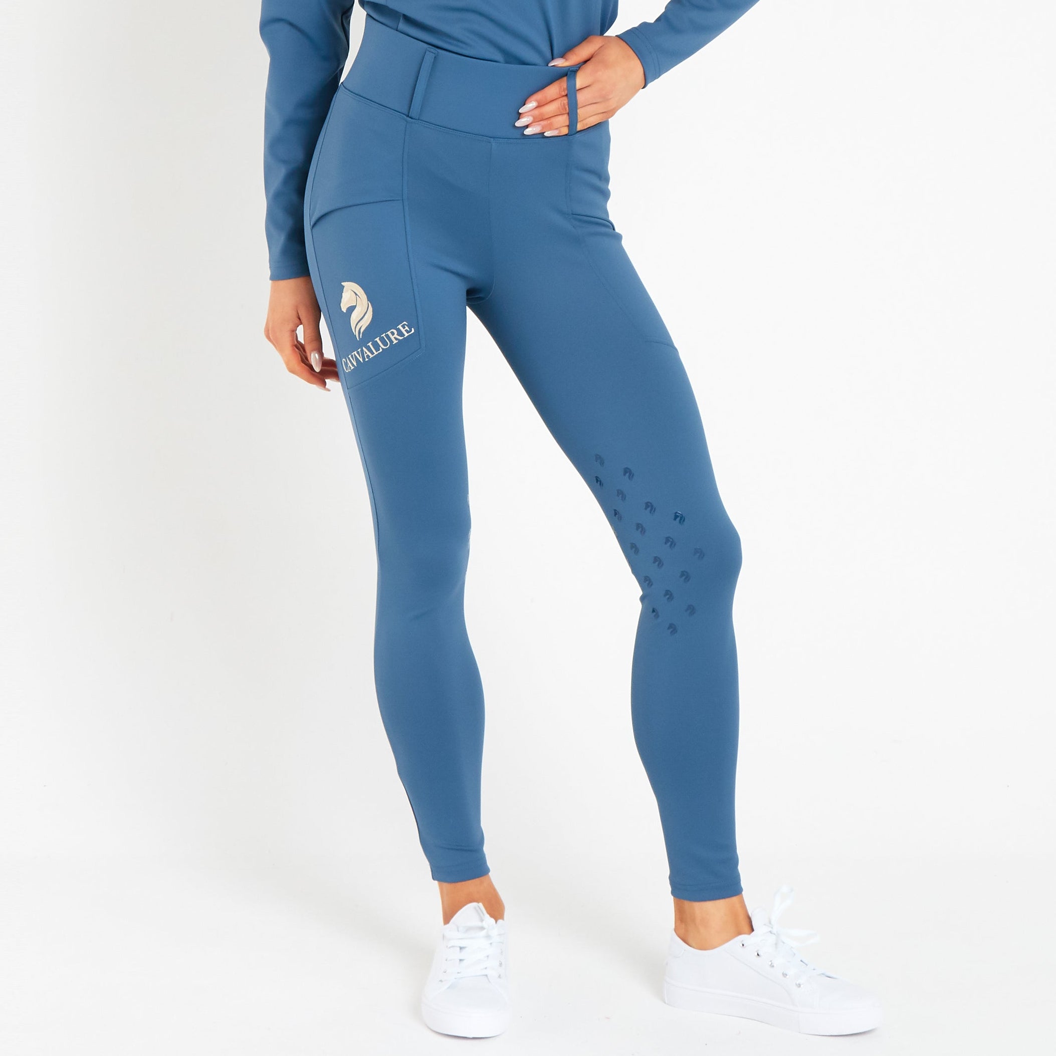 Cavvalure Blue knee grip equestrian riding leggings – back view