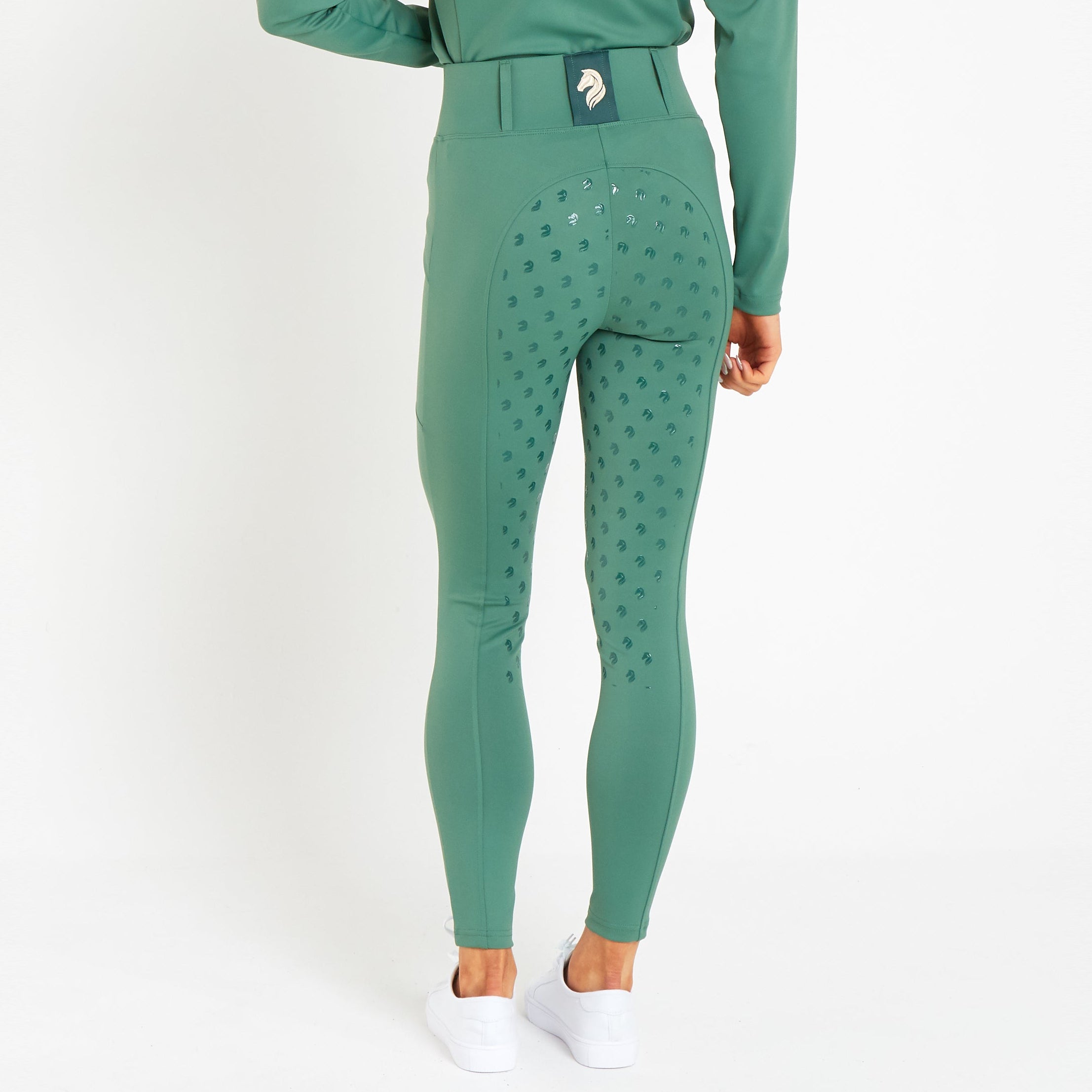 Cavvalure Green full grip equestrian riding leggings – back view