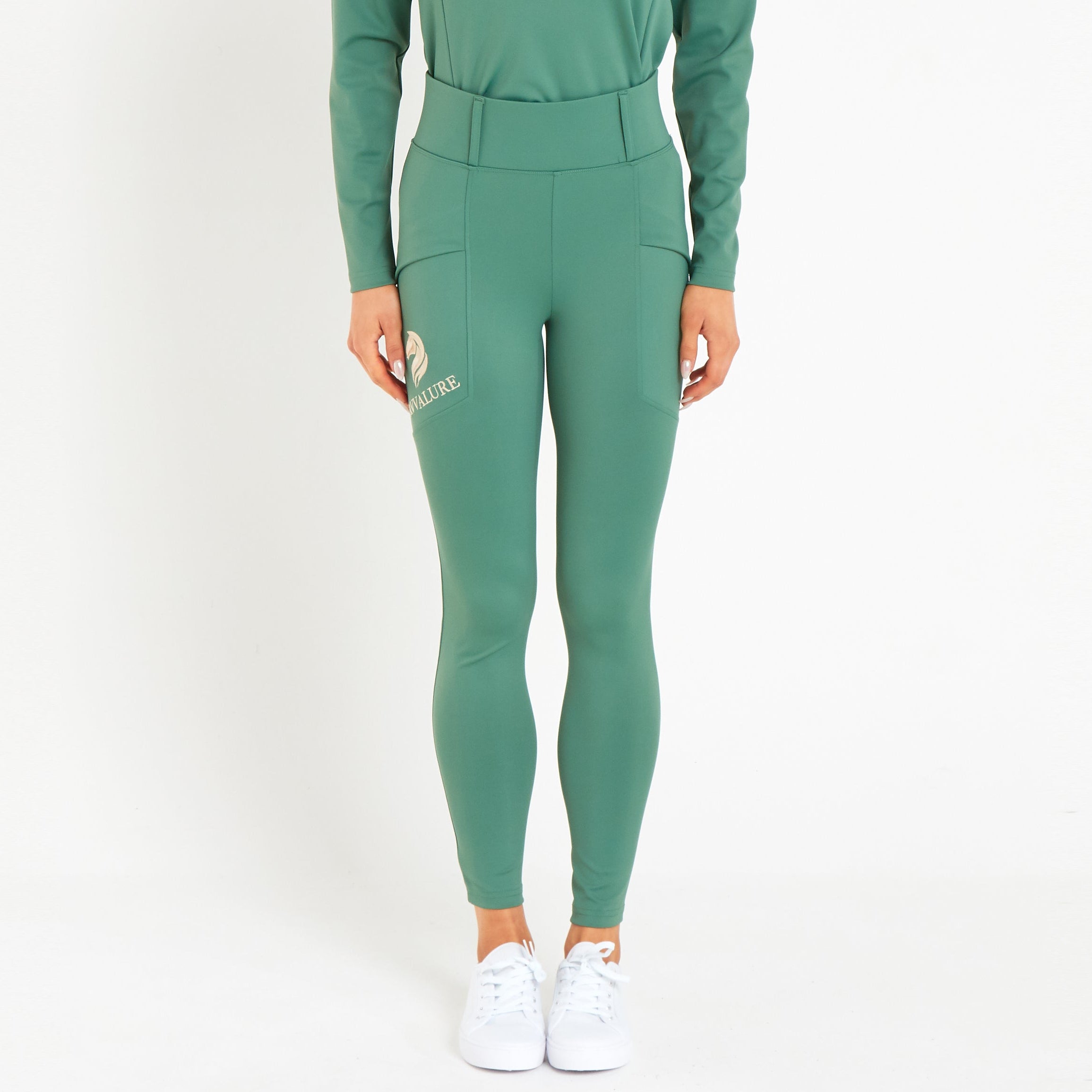 Cavvalure Green everyday equestrian riding leggings – front view