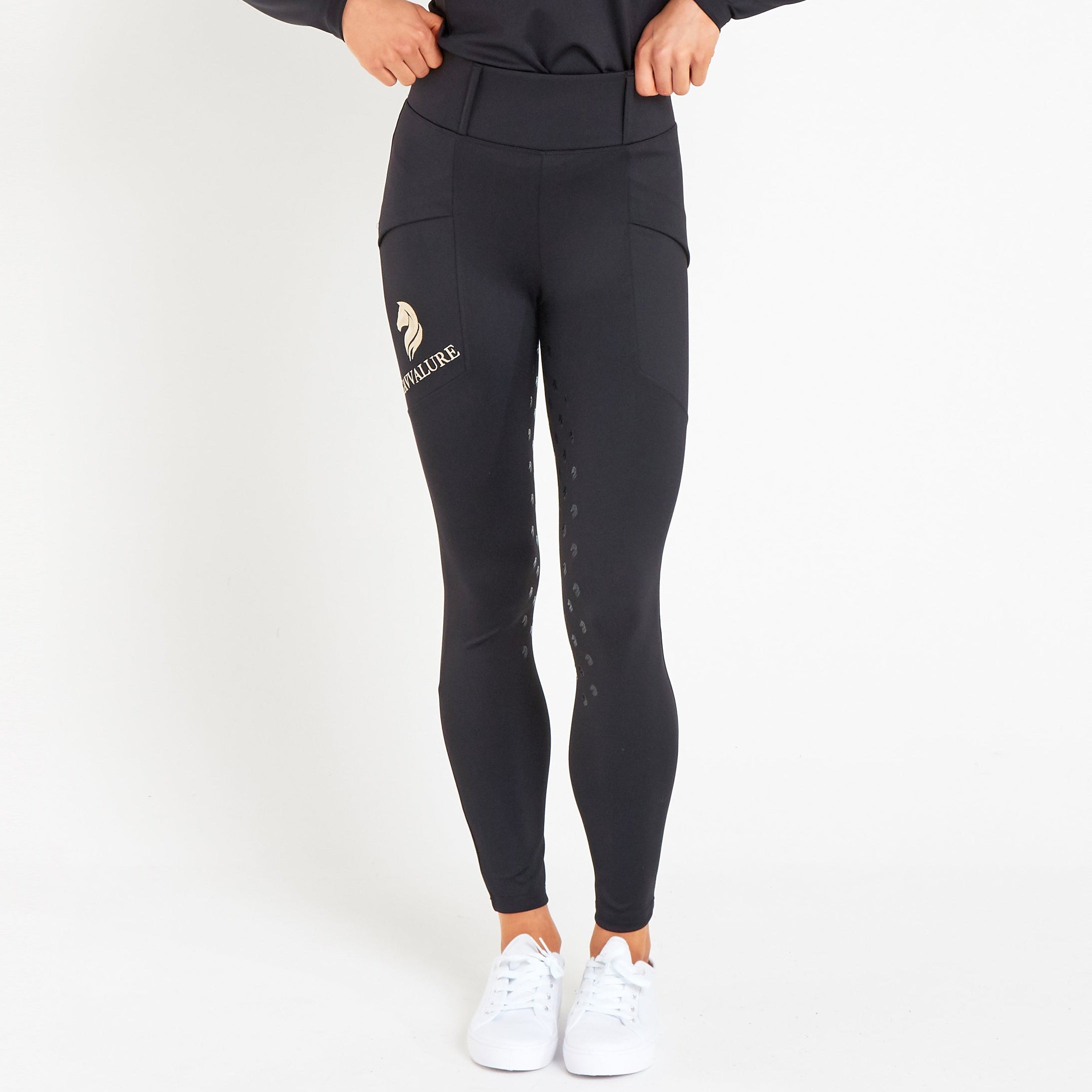 Cavvalure Black full grip equestrian riding leggings – front view