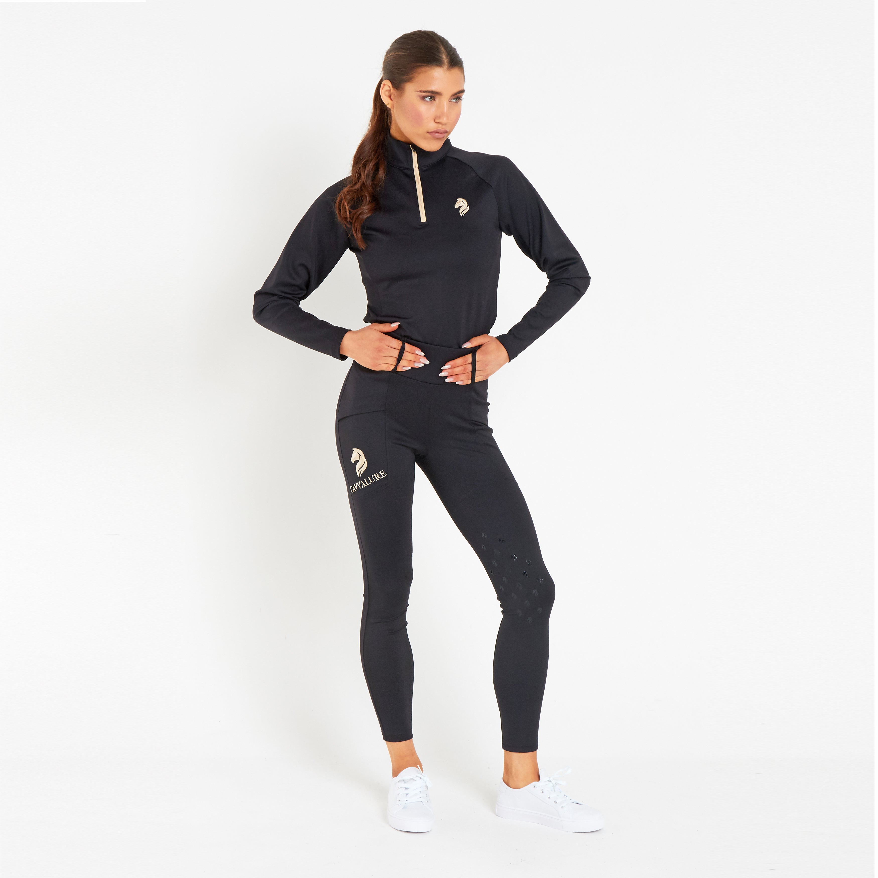 Cavvalure Black knee grip equestrian riding leggings – detail view