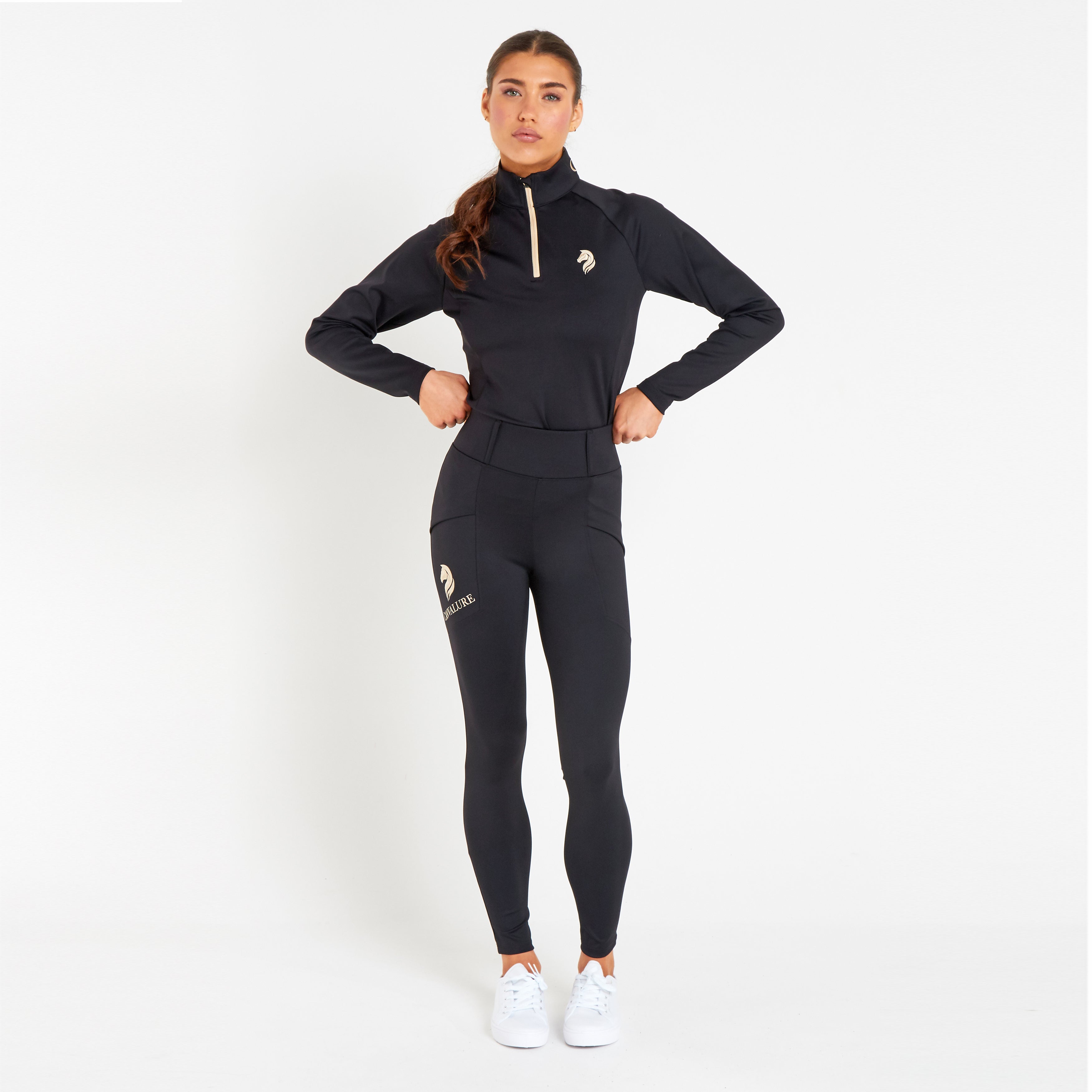 Cavvalure Black everyday equestrian riding leggings – detail view