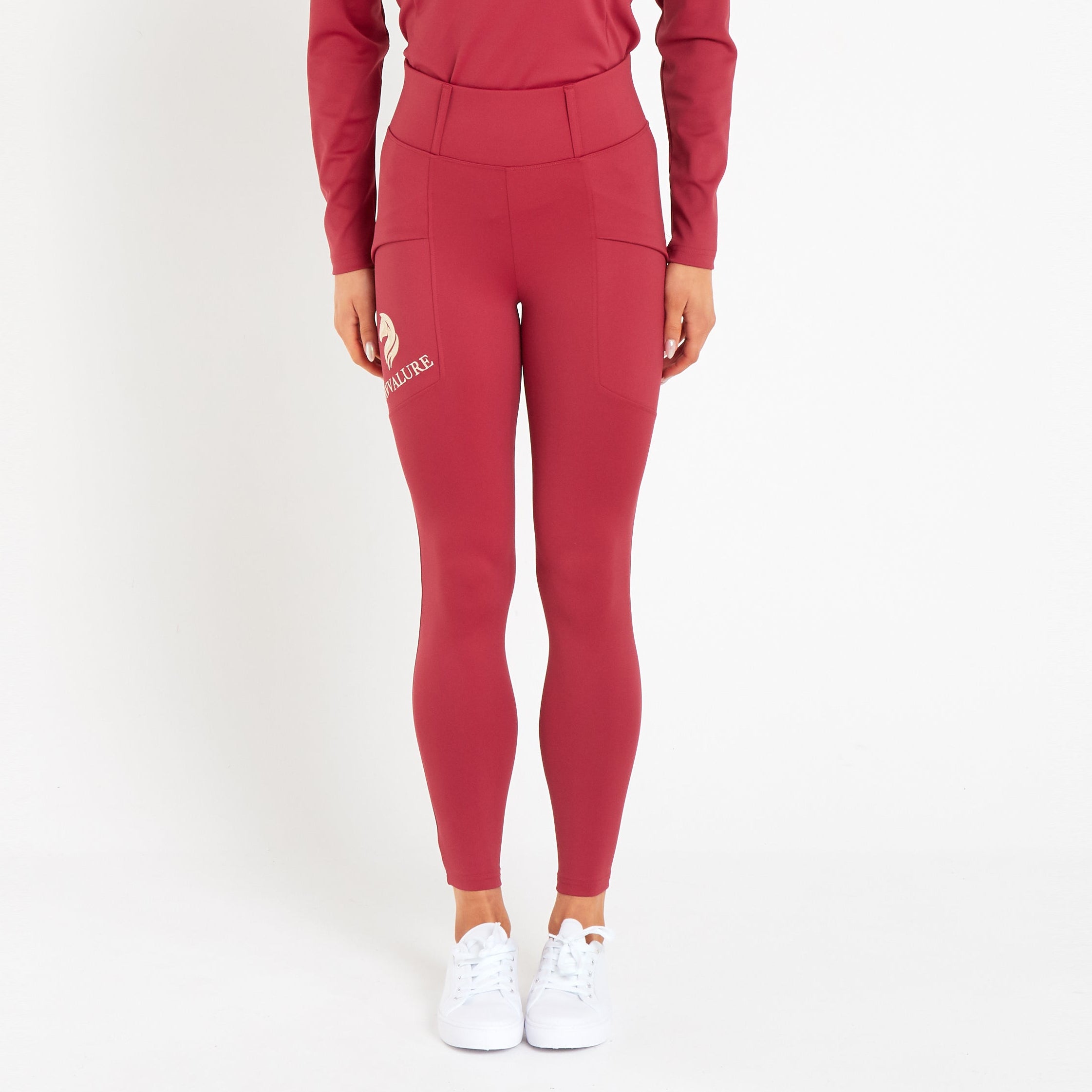 Cavvalure Red everyday equestrian riding leggings – front view