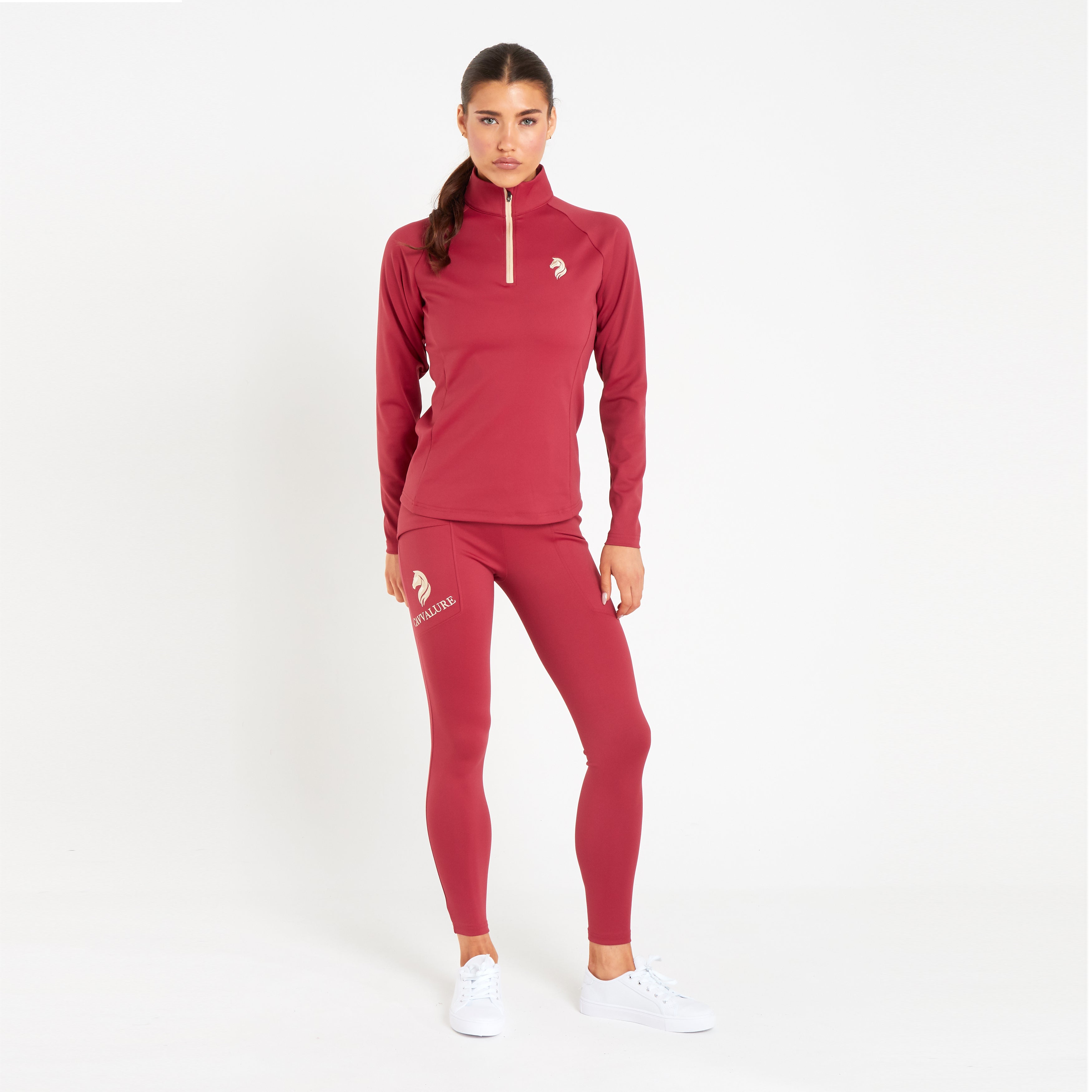 Cavvalure Red everyday equestrian riding leggings – detail view