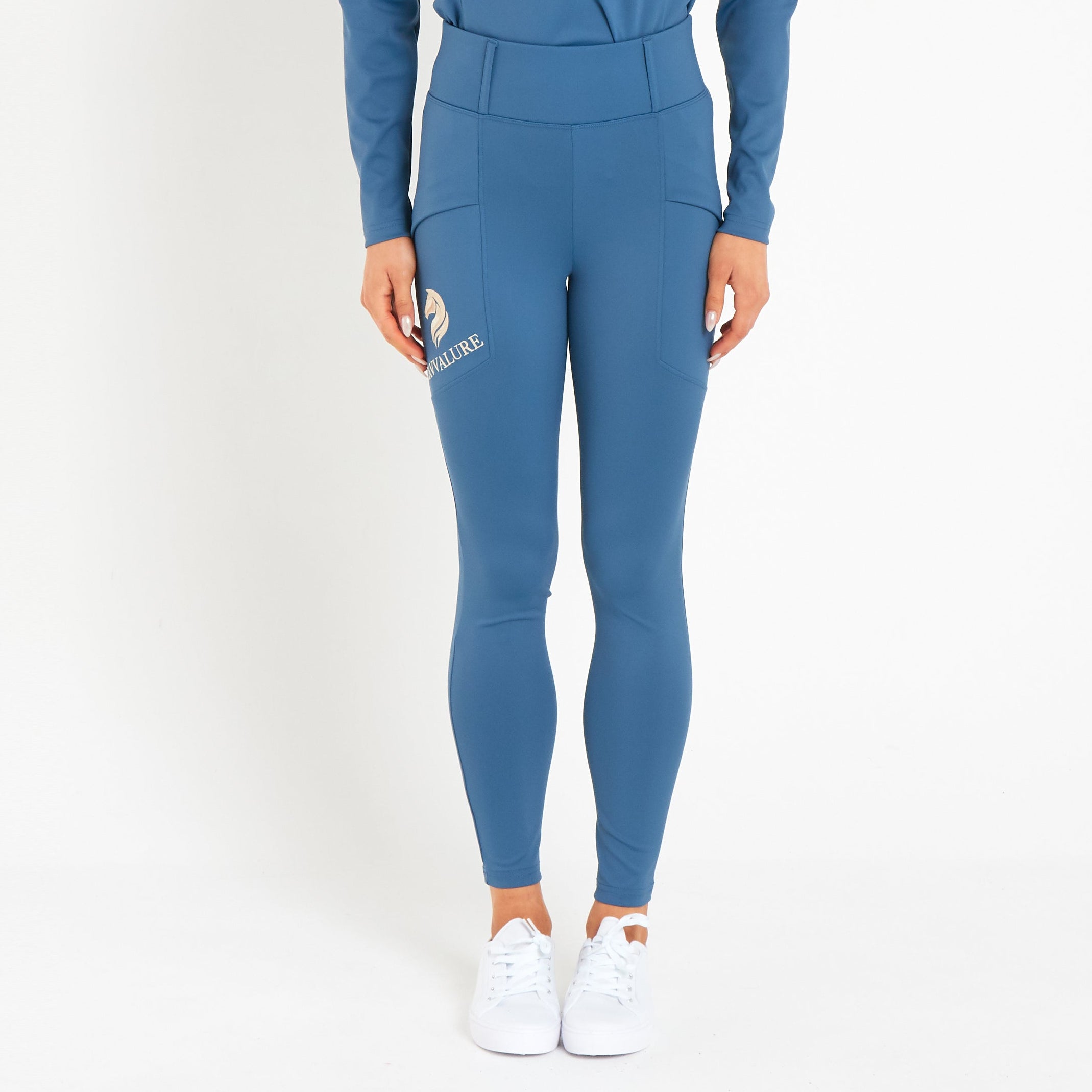 Cavvalure Blue everyday equestrian riding leggings – front view