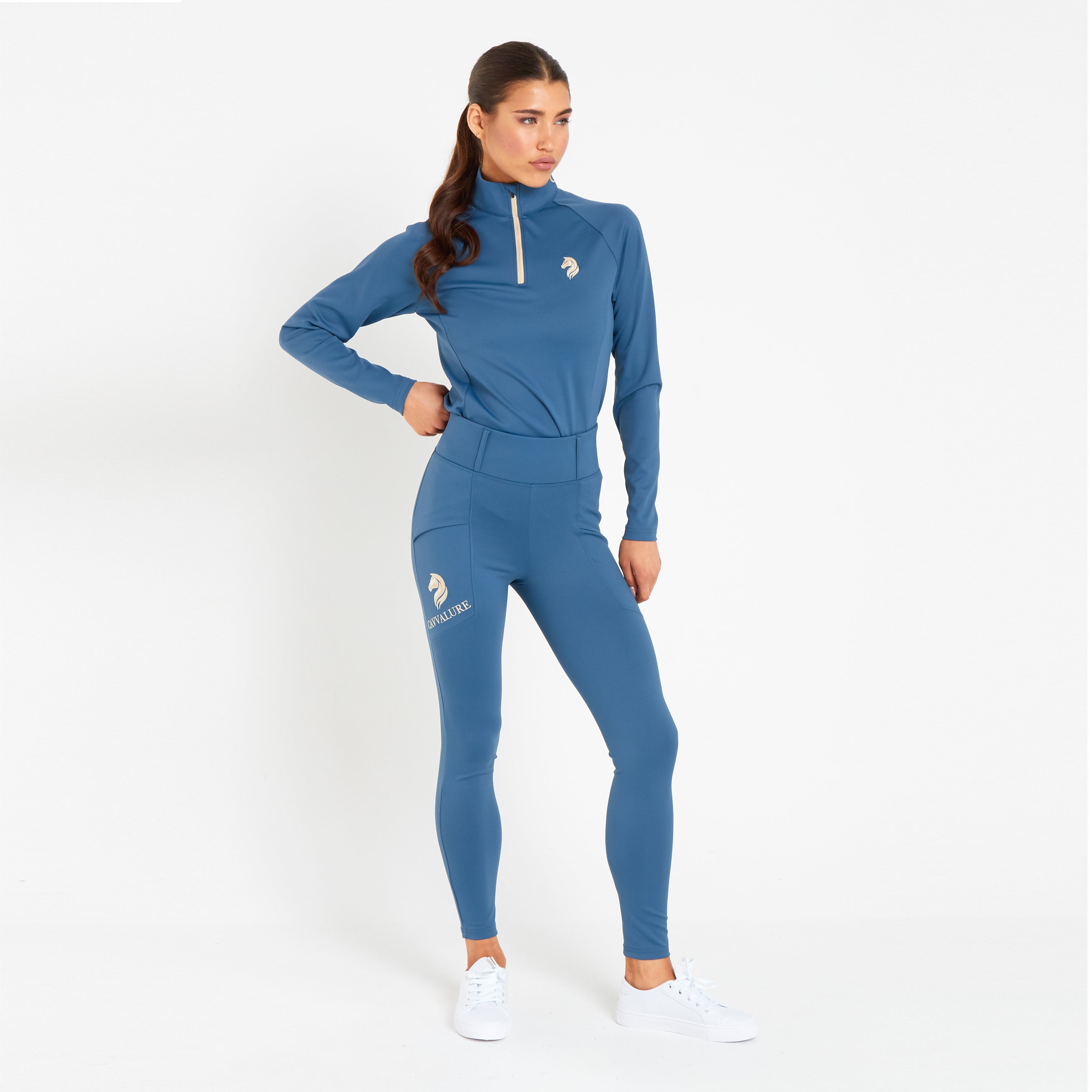 Cavvalure Blue everyday equestrian riding leggings – detail view