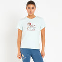 Cavvalure Olive Dust bamboo equestrian T-shirt – front view on model