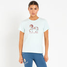 Cavvalure Olive Dust bamboo equestrian T-shirt – front view on model