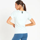 Cavvalure Olive Dust bamboo equestrian T-shirt – back view on model