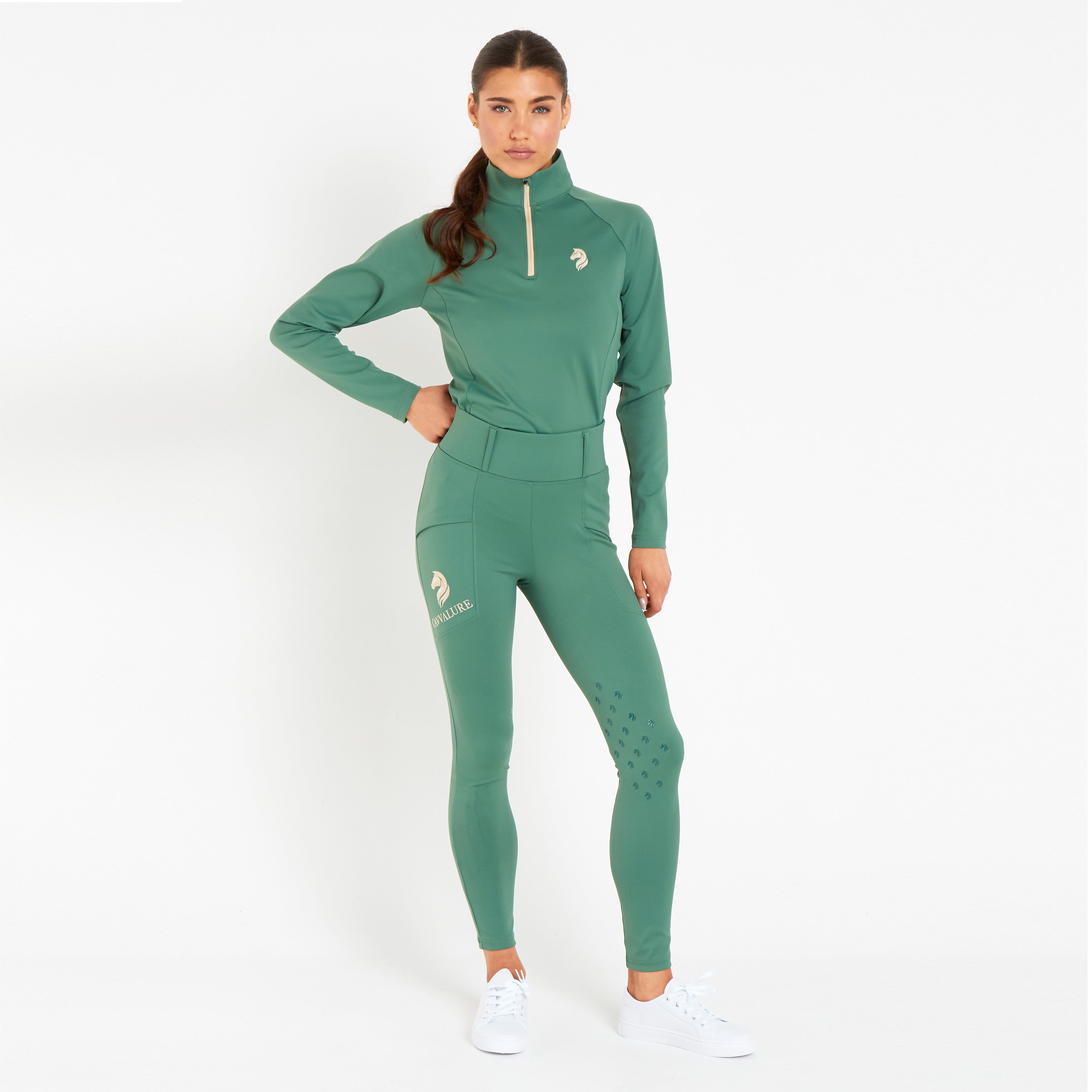 Cavvalure Green knee grip equestrian riding leggings – detail view