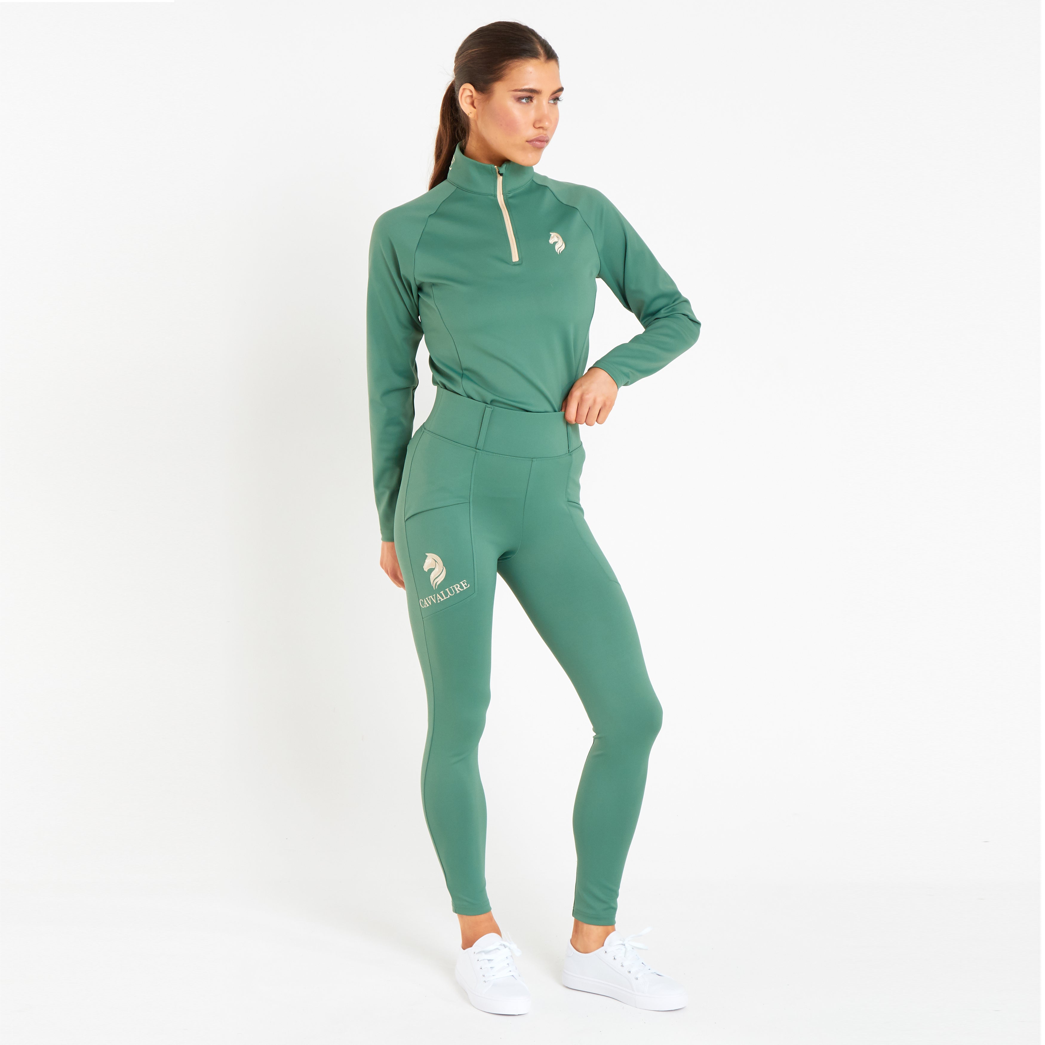 Cavvalure Green everyday equestrian riding leggings – detail view