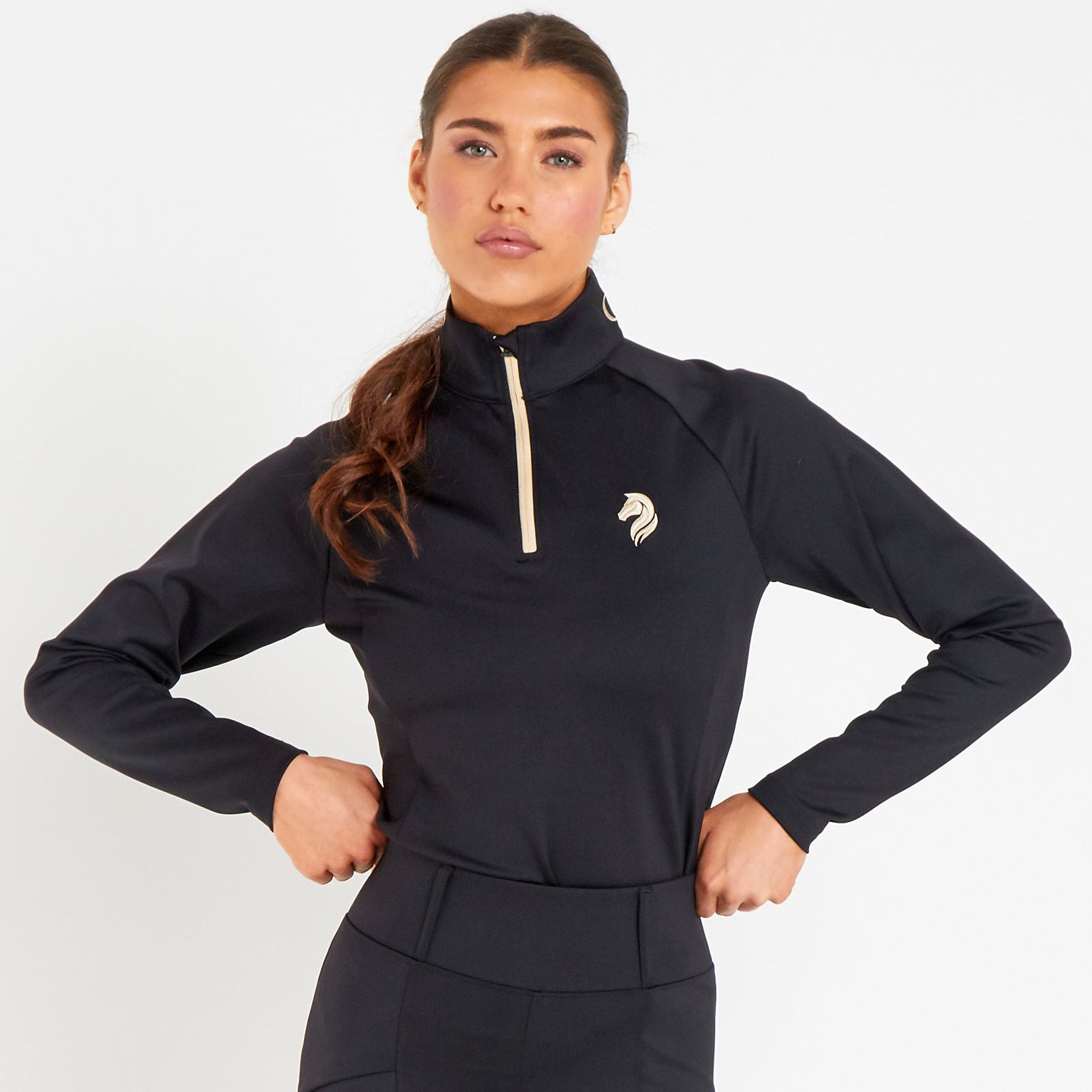 Cavvalure Black women's equestrian base layer – front view